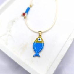 Κολιέ με κορδόνι και ψάρι ατσάλι μπλε - Image 2