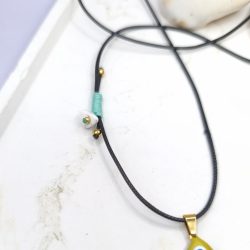 Κολιέ με κορδόνι και ατσάλινο ψάρι τυρκουάζ - Image 3