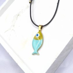 Κολιέ με κορδόνι και ατσάλινο ψάρι τυρκουάζ - Image 2