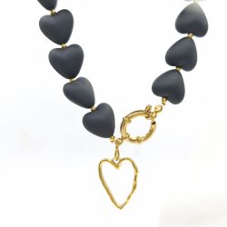 Κολιέ ατσάλι με μαύρες καρδιές - Image 2