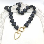 Κολιέ ατσάλι με μαύρες καρδιές