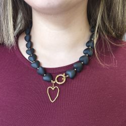 Κολιέ ατσάλι με μαύρες καρδιές - Image 3