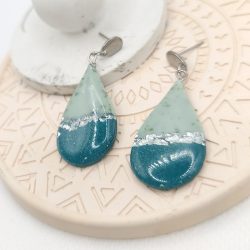 Σκουλαρίκια πηλού δίχρωμα πετρολ - Image 2