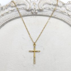 Κολιέ σταυρός ατσάλι με στρας - Image 2