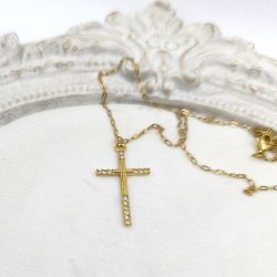 Κολιέ σταυρός ατσάλι με στρας