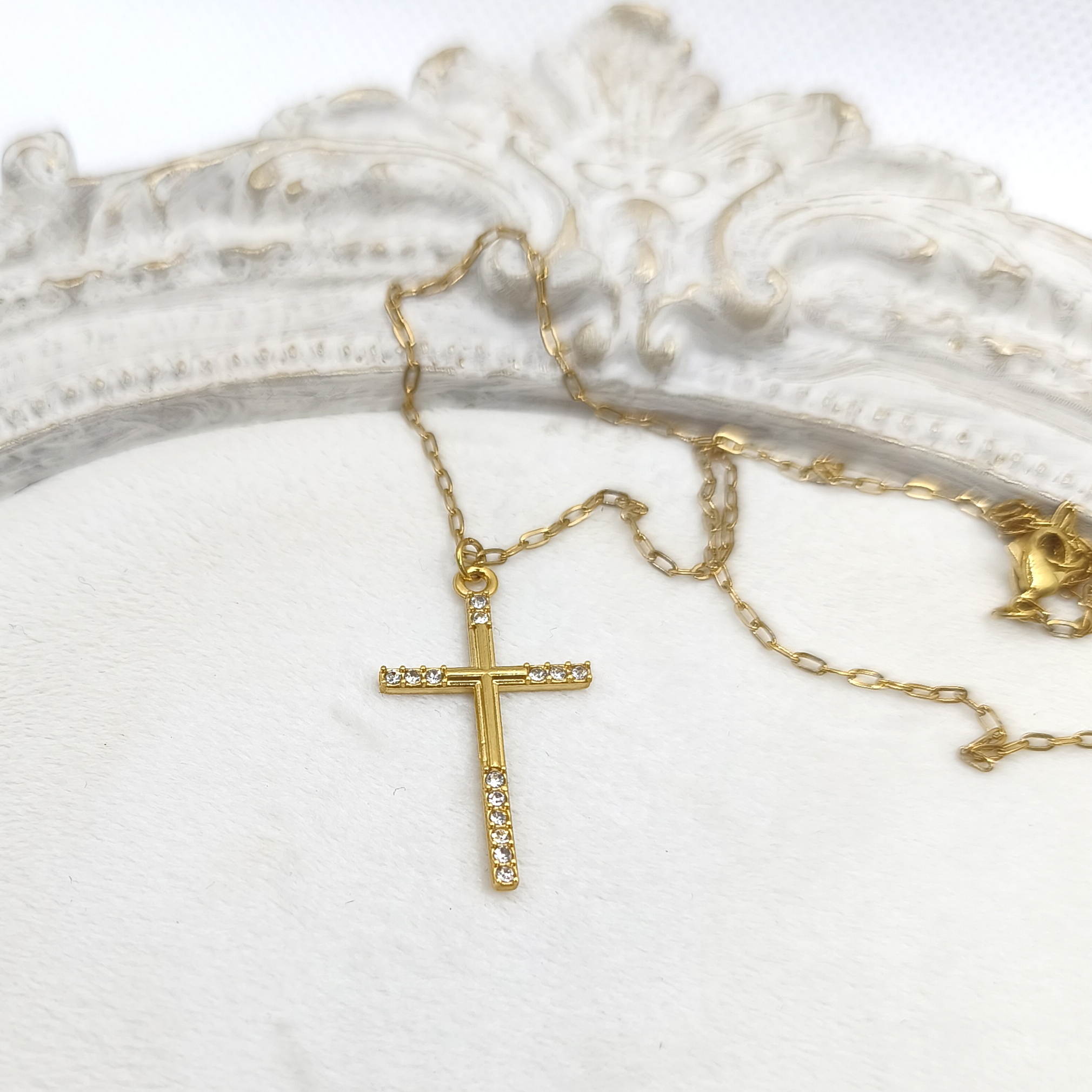 IMG_20251017_151806 Κολιέ σταυρός ατσάλι με στρας - Image 1