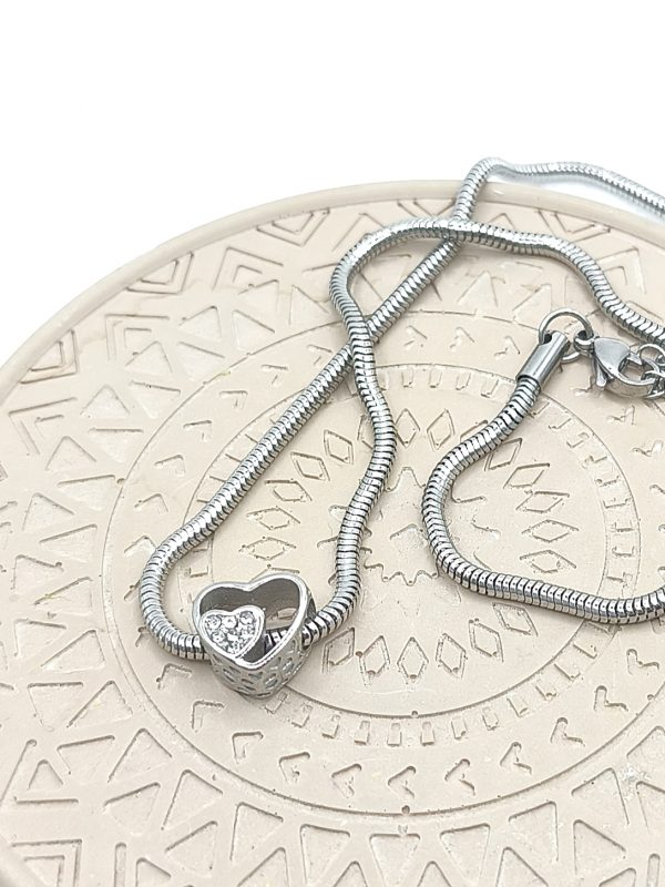 Κολιέ χοντρή αλυσίδα ατσάλι και διπλή καρδιά ατσάλι