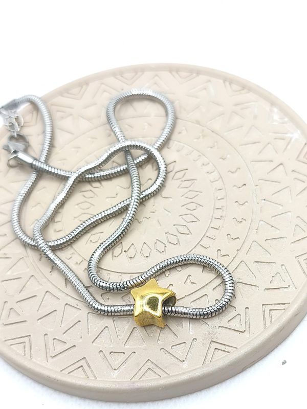 Κολιέ χοντρή αλυσίδα ατσάλι και χρυσό αστέρι ατσάλι