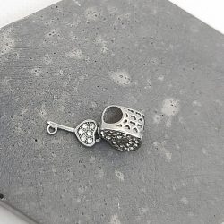 Charm χάντρα ατσάλι καρδιά με στρας και κρεμαστό κλειδί με στρας - Image 3