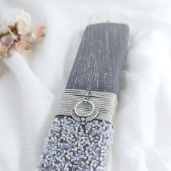 Αρωματική λαμπάδα γκρι με χάντρες - Image 2